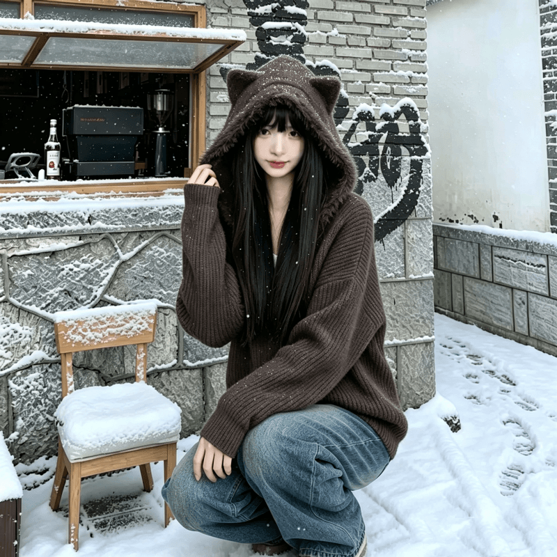 화이트 우유 fufu 고양이 귀 너구리 털털 의류 여성 코트 가을 겨울철 외부 가져 가라. 슈퍼 잘 생긴 지퍼 니트 오픈 가디건 상세 이미지 18