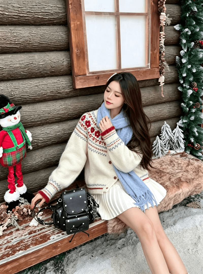 공정한 섬 꽃 자카드 스웨터 부드러운 찹쌀 니트 스웨터 여성 오픈 가디건 풀오버 가을 겨울 디자인 센스 재킷 맨위