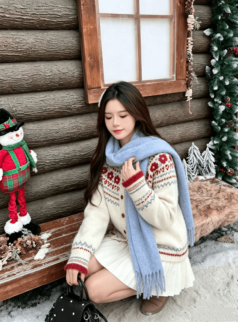 공정한 섬 꽃 자카드 스웨터 부드러운 찹쌀 니트 스웨터 여성 오픈 가디건 풀오버 가을 겨울 디자인 센스 재킷 맨위 상세 이미지 6