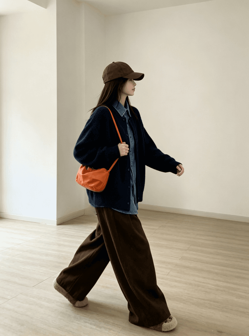 데님 POLO 칼라 패치워크 스웨터 니트 스웨터 여성 두꺼운 카디건 코트 가을 겨울 디자인 센스 단추 맨위 상세 이미지 3