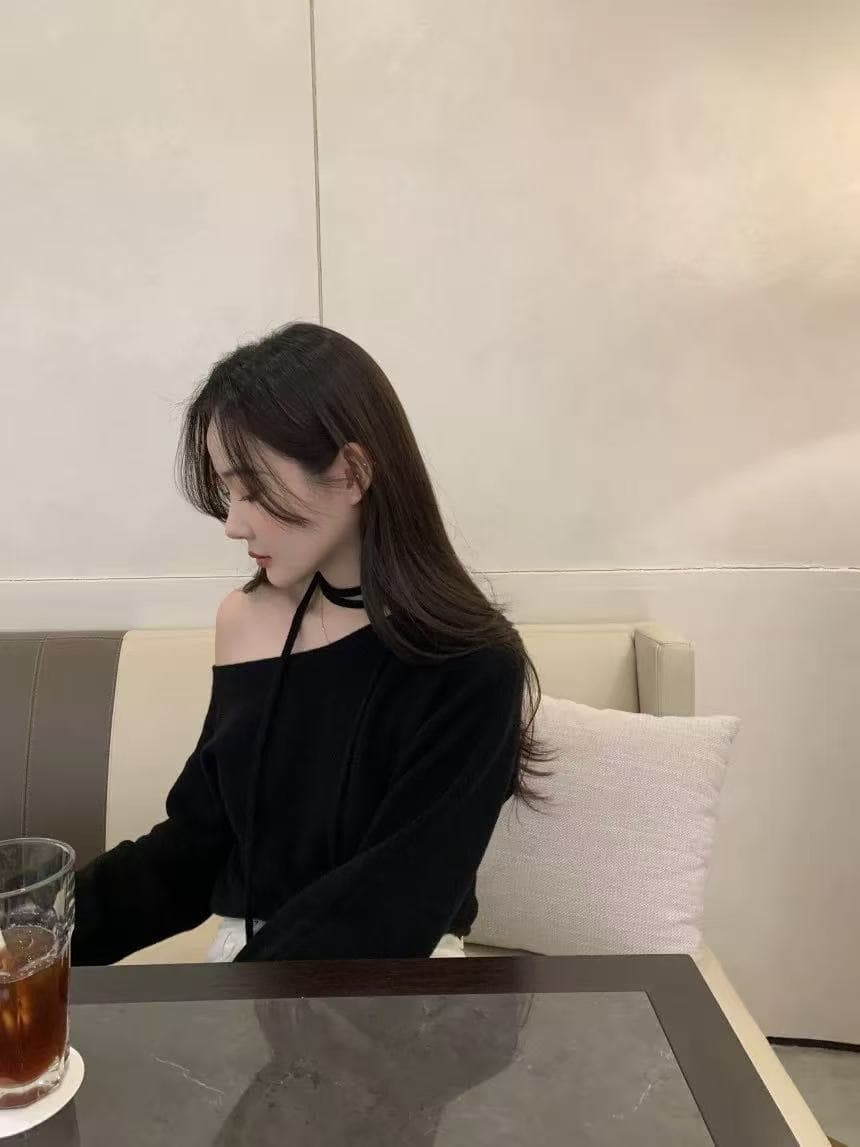 한 부서 chic Chic 비스듬한 칼라 오프숄더 니트 스웨터 여성 이른 가을 새로운 루즈핏 느긋한 풀오버 쇼트 스타일 맨위 상세 이미지 9