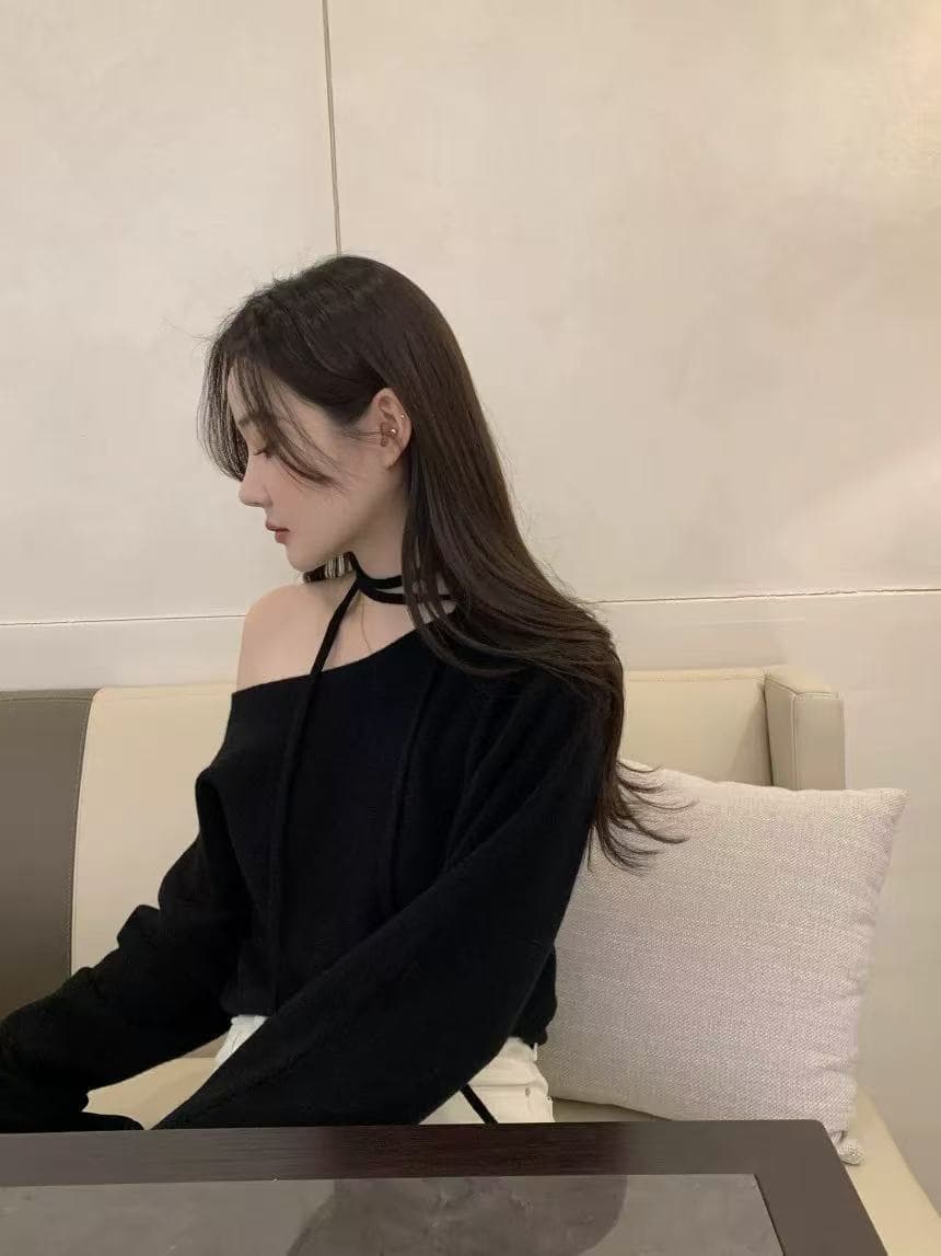 한 부서 chic Chic 비스듬한 칼라 오프숄더 니트 스웨터 여성 이른 가을 새로운 루즈핏 느긋한 풀오버 쇼트 스타일 맨위 상세 이미지 10