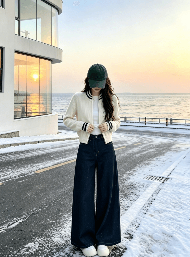 가을 겨울 착용 가져 가라. 전체 집합 고유 한 아름다운 자이언트 잘 생긴 달콤함 니트 지퍼 오픈 가디건 스웨터 청바지 3종 세트