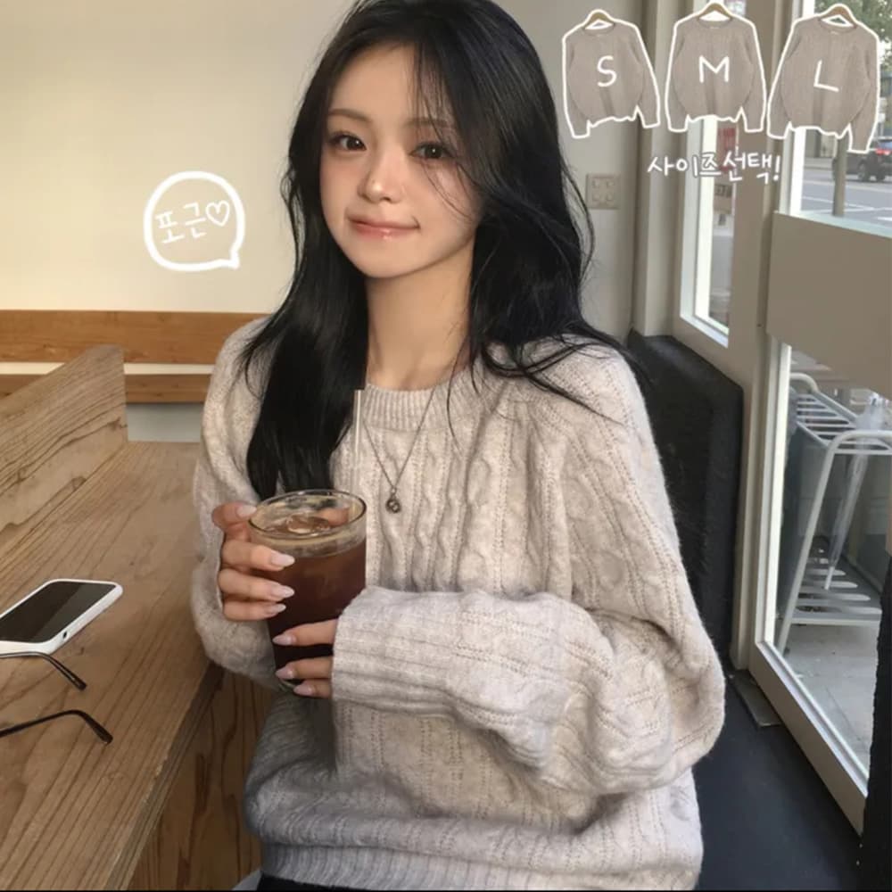 2026 한국 chic 새로운 가을과 겨울 미니멀리즘 루즈핏 레트로 짜임 꽈배기 다용도 슬림해 보이는 두꺼운 스웨터 상세 이미지 1