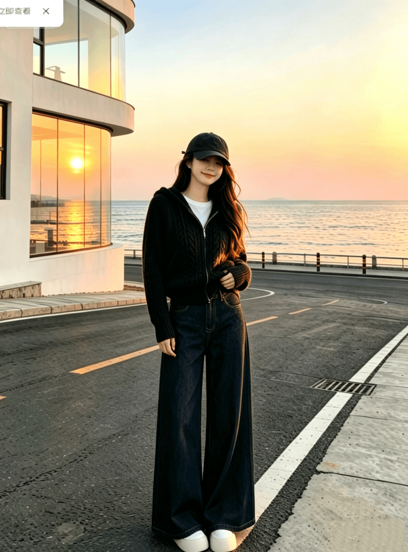 코디 전체 집합 ootd 착용 가져 가라. 연령 감소 작은 샤넬 스타일 니트 후드 스웨터 부츠컷 청바지 세 조각 세트 여성 이미지 2
