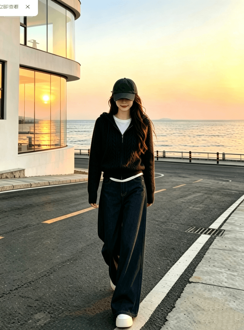 코디 전체 집합 ootd 착용 가져 가라. 연령 감소 작은 샤넬 스타일 니트 후드 스웨터 부츠컷 청바지 세 조각 세트 여성 상세 이미지 8