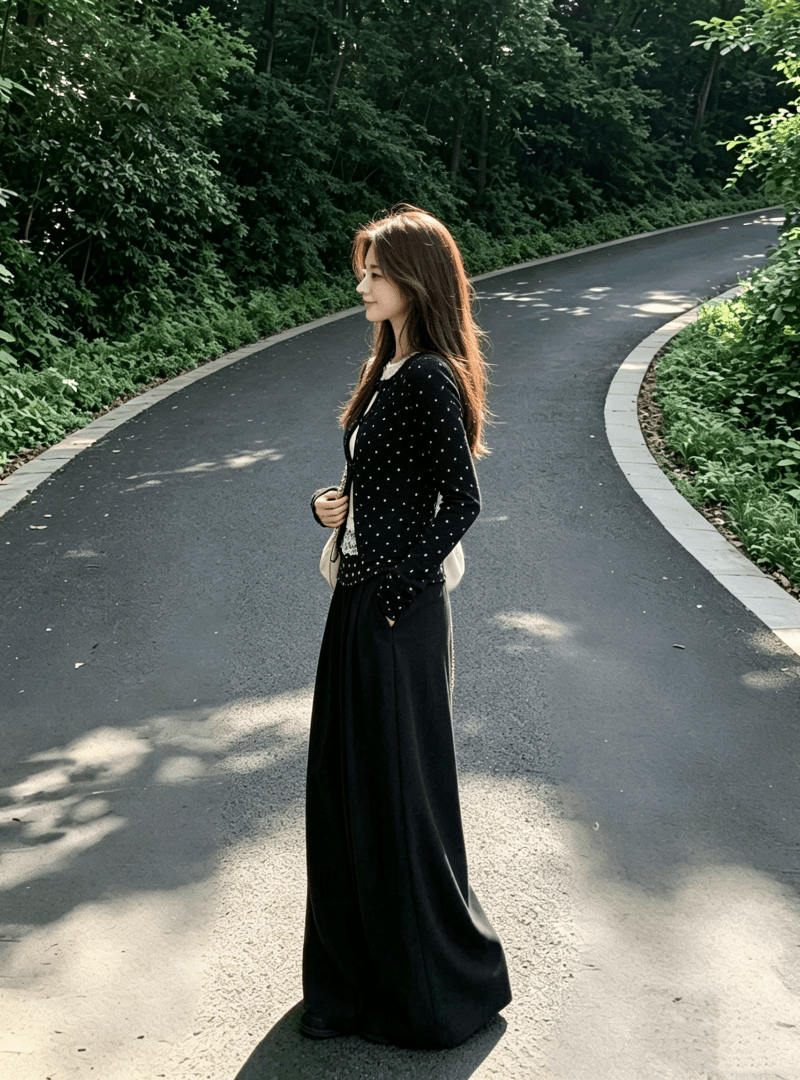봄 가을 한 부서 페이크 레이어드 홀로우 아웃 레이스 기본 셔츠 여성 다용도 긴팔 티셔츠 맨위 와이드 레그 팬츠 투피스 세트 상세 이미지 8