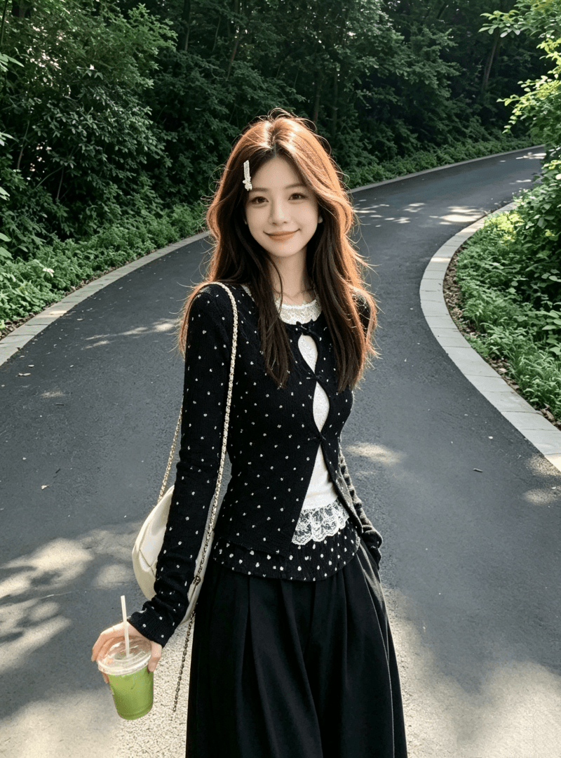봄 가을 한 부서 페이크 레이어드 홀로우 아웃 레이스 기본 셔츠 여성 다용도 긴팔 티셔츠 맨위 와이드 레그 팬츠 투피스 세트 상세 이미지 9
