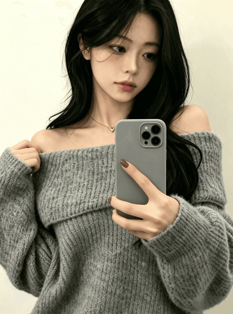 한 부서 느긋한 바람 오프숄더 스웨터 가을 겨울 느슨함 센스 부드러운 찹쌀 순수한 욕망 달콤한 매운맛 맨위 가져 가라. 검정색 반바지 세트 상세 이미지 7