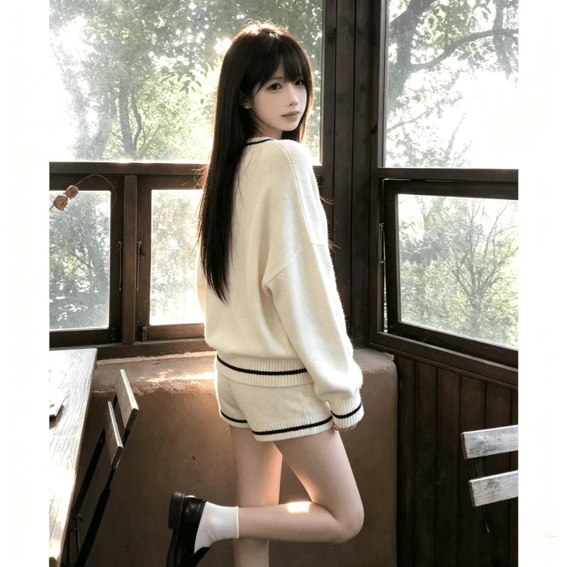 레트로 부드러운 바람 자이언트 잘 생긴 ~ 중 비스듬한 어깨 의류 반바지 투피스 슈트 품격 전체 집합 착용 가져 가라. 상세 이미지 2