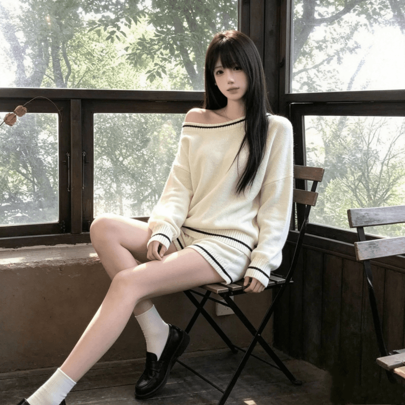 레트로 부드러운 바람 자이언트 잘 생긴 ~ 중 비스듬한 어깨 의류 반바지 투피스 슈트 품격 전체 집합 착용 가져 가라. 상세 이미지 3
