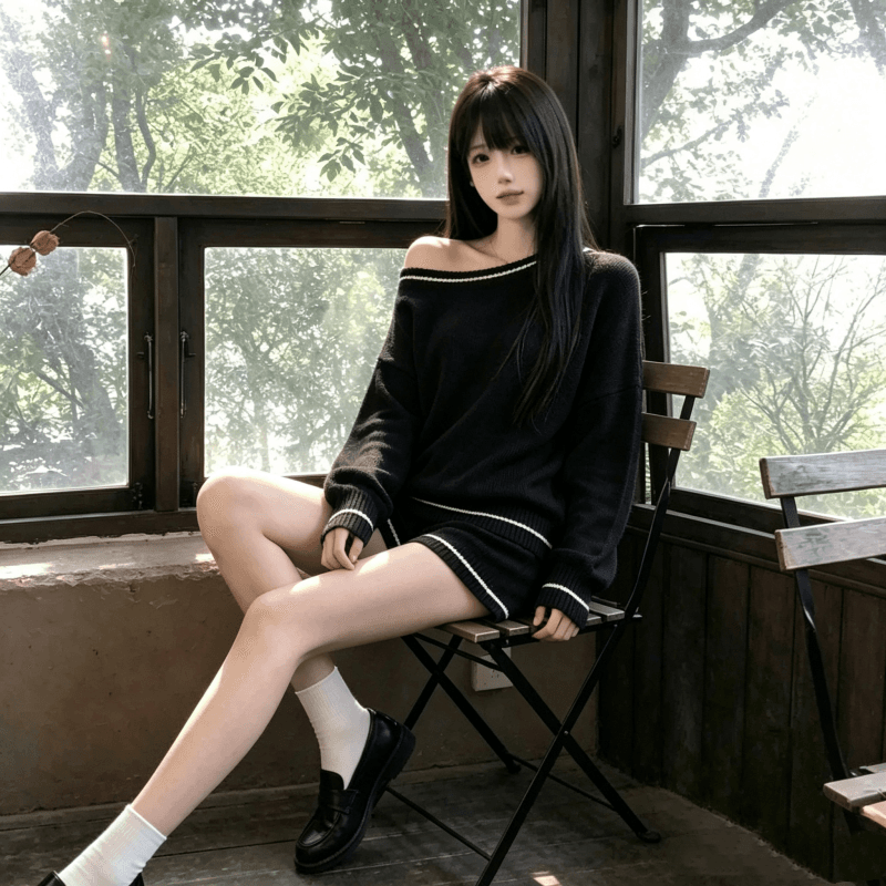 레트로 부드러운 바람 자이언트 잘 생긴 ~ 중 비스듬한 어깨 의류 반바지 투피스 슈트 품격 전체 집합 착용 가져 가라. 상세 이미지 7