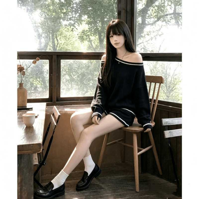 레트로 부드러운 바람 자이언트 잘 생긴 ~ 중 비스듬한 어깨 의류 반바지 투피스 슈트 품격 전체 집합 착용 가져 가라. 상세 이미지 10