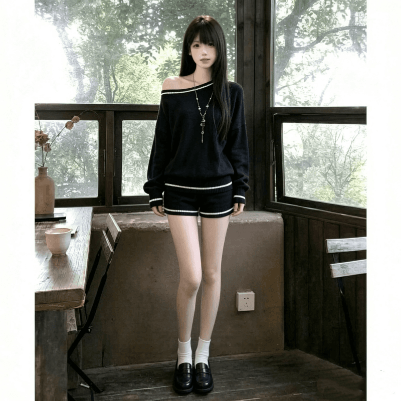 레트로 부드러운 바람 자이언트 잘 생긴 ~ 중 비스듬한 어깨 의류 반바지 투피스 슈트 품격 전체 집합 착용 가져 가라. 상세 이미지 11