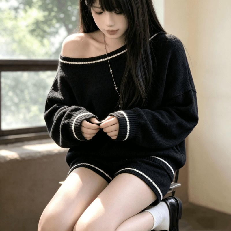레트로 부드러운 바람 자이언트 잘 생긴 ~ 중 비스듬한 어깨 의류 반바지 투피스 슈트 품격 전체 집합 착용 가져 가라. 상세 이미지 12