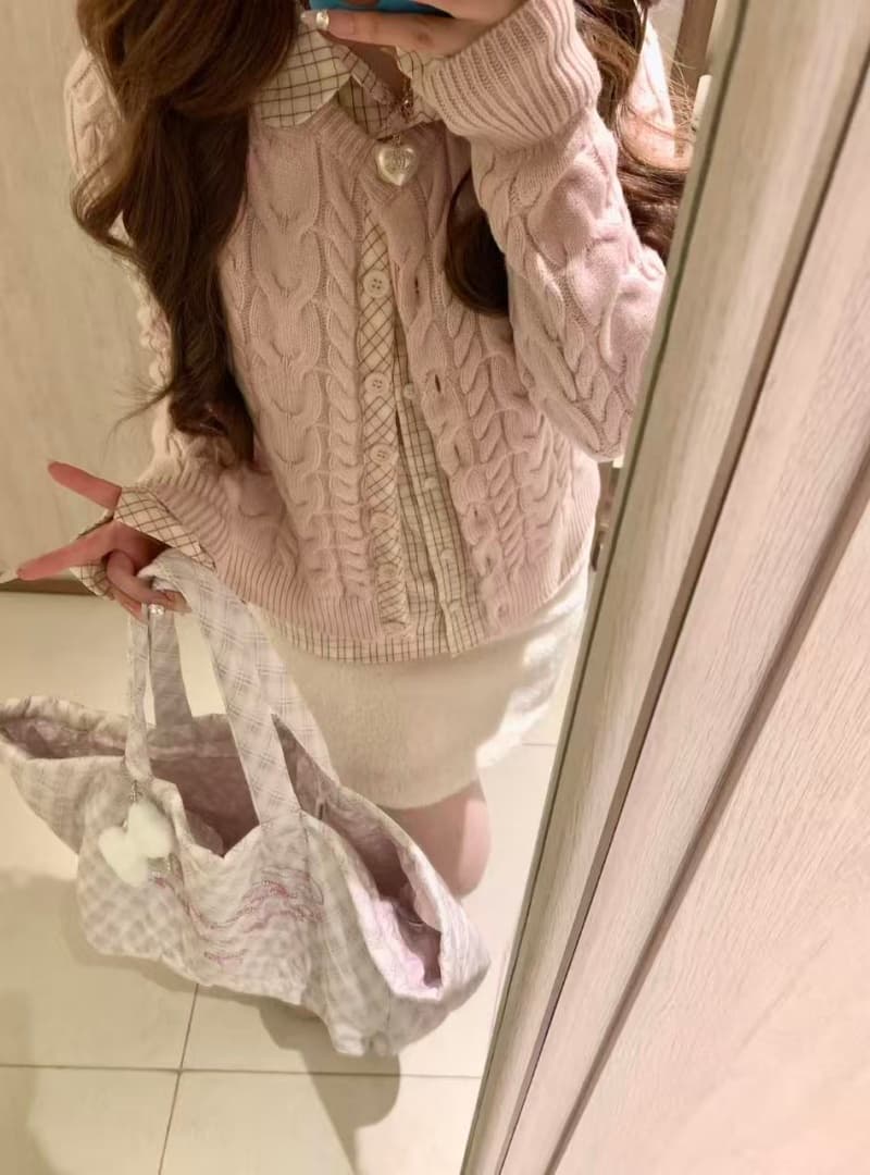 2026 한 부서 chic 달콤함 부드러운 핑크색 페이크 레이어드 니트 오픈 가디건 연령 감소 다용도 스웨터 코트 맨위 상세 이미지 7