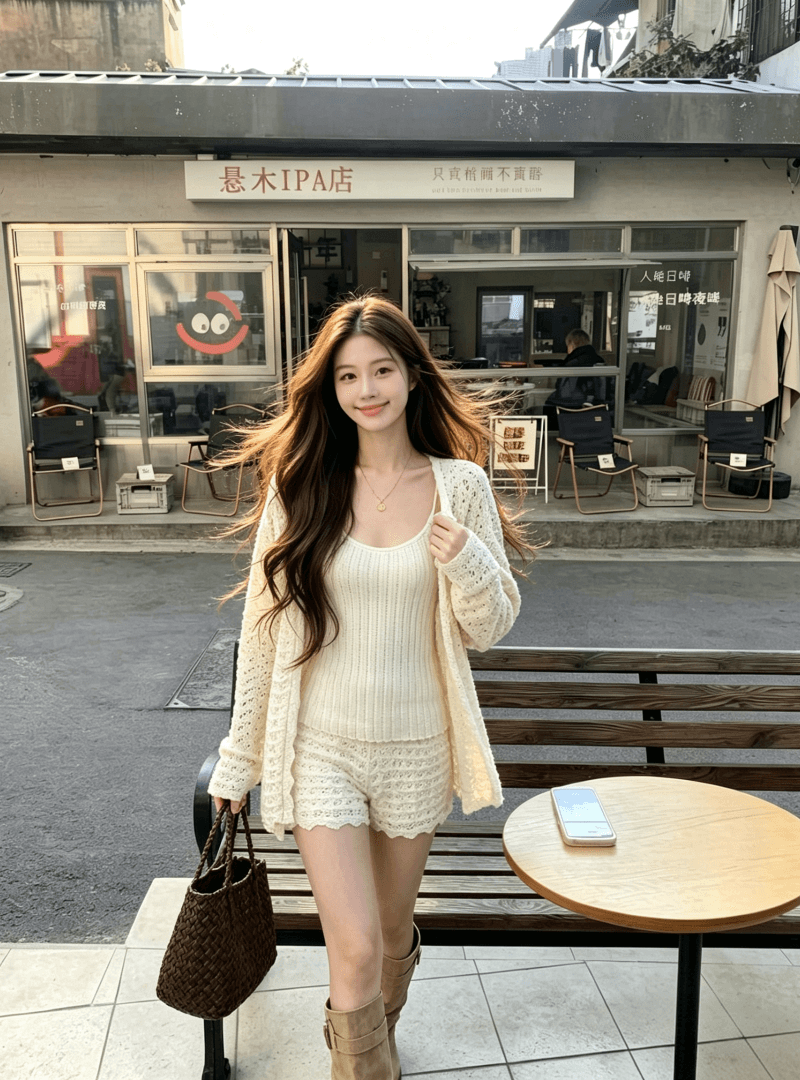 2026 캐주얼 세트 느긋한 다용도 긴팔 카디건 코트 행침 목 민소매 맨위 홀로우 아웃 반바지 3종 세트