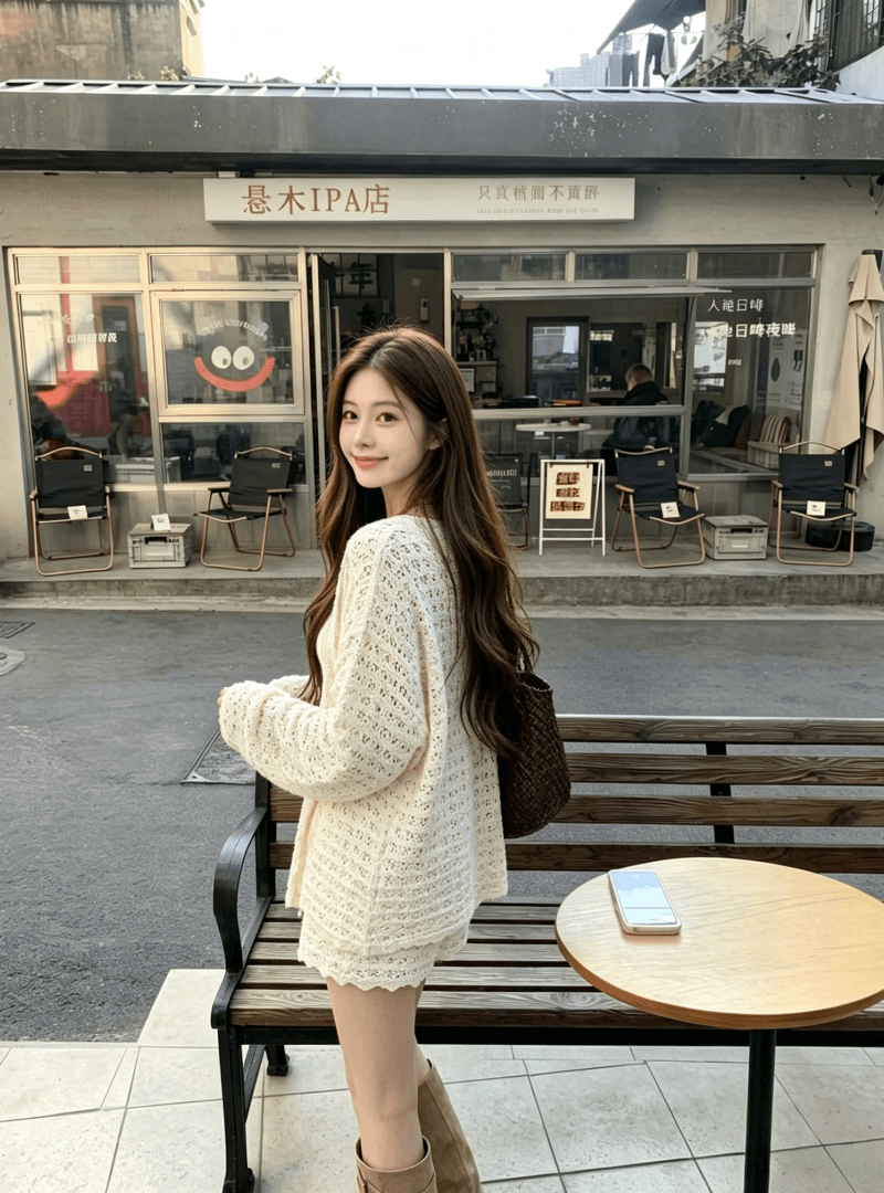 2026 캐주얼 세트 느긋한 다용도 긴팔 카디건 코트 행침 목 민소매 맨위 홀로우 아웃 반바지 3종 세트 상세 이미지 7