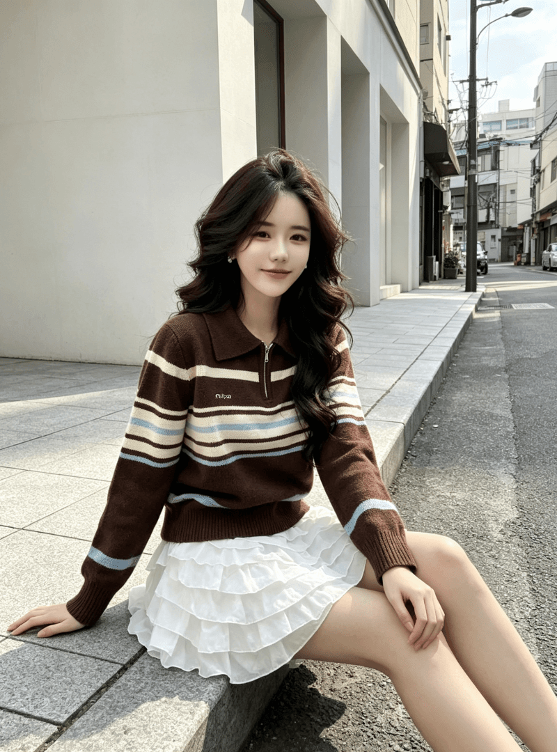 2026 가을 겨울 스웨터 학원 스타일 POLO 칼라 풀오버 스트라이프 니트 스웨터 여성 두꺼운 지퍼 폴로 칼라 스웨터 외출용 상세 이미지 10