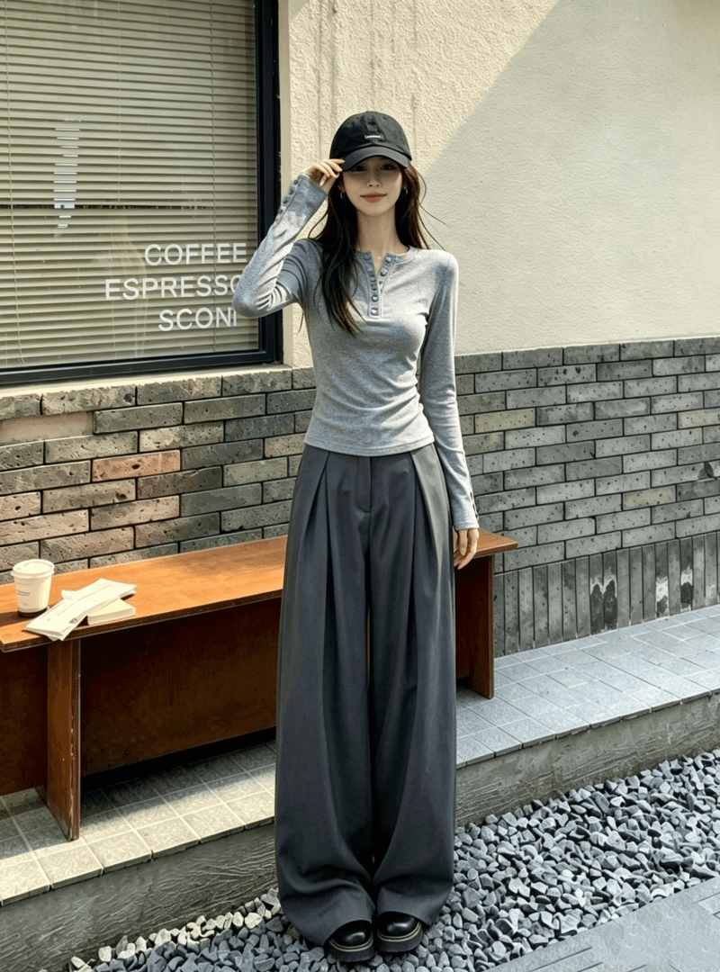한 부서 자이언트 잘 생긴 ootd 착용 가져 가라. 전체 집합 2026 가을 새로운 느긋한 바람 맨위 와이드 레그 팬츠 투피스 슈트 상세 이미지 1