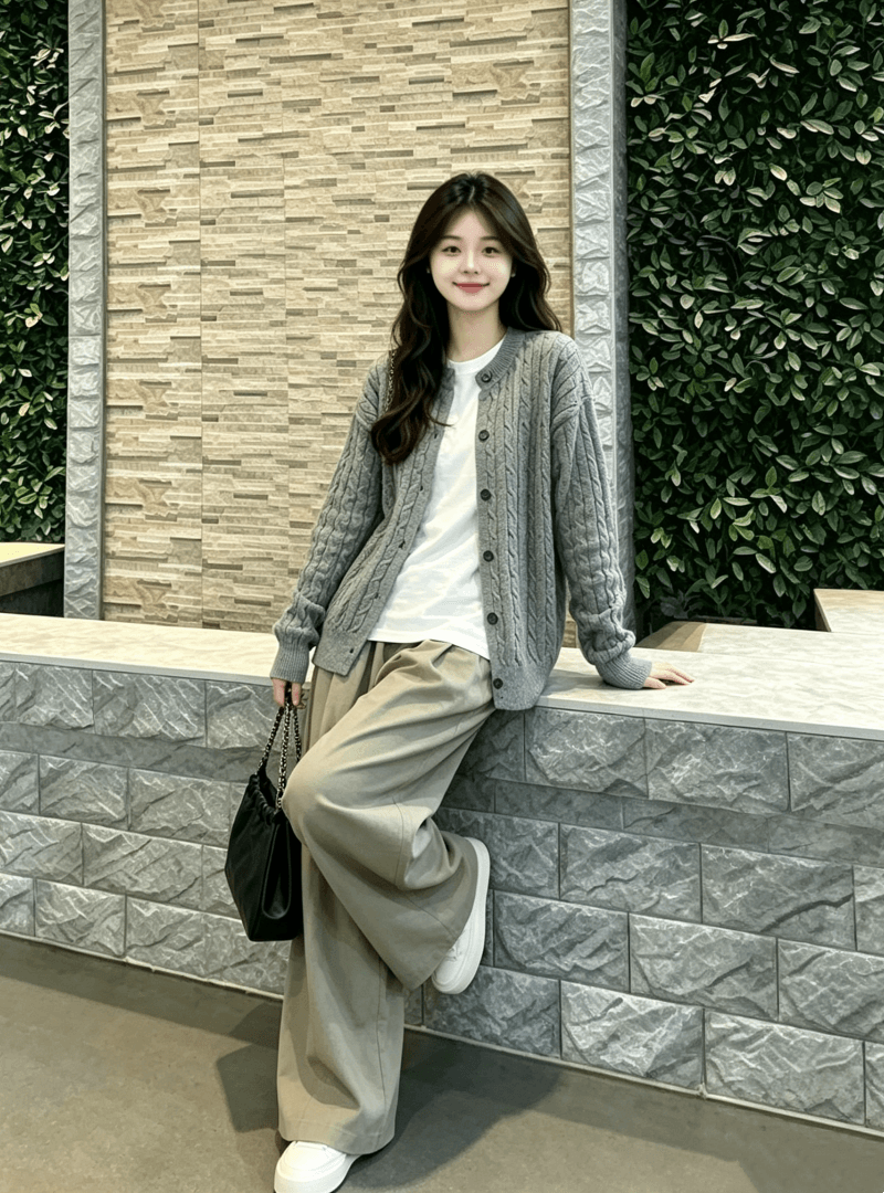2026 새로운 한 부서 착용 가져 가라. 전체 집합 자이언트 잘 생긴 ~ 중 아름다운 디자인 센스 스웨터 만나는 바지 3종 세트 상세 이미지 3