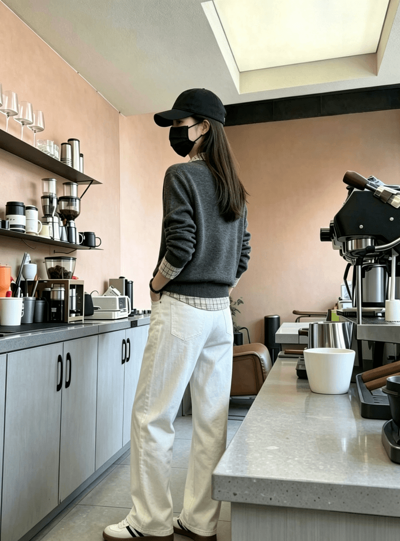 2026 한국 스타일 슈퍼 잘 생긴 체크무늬 칼라 패치워크 페이크 레이어드 니트 맨위 코디 화이트 청바지 투피스 세트 상세 이미지 4