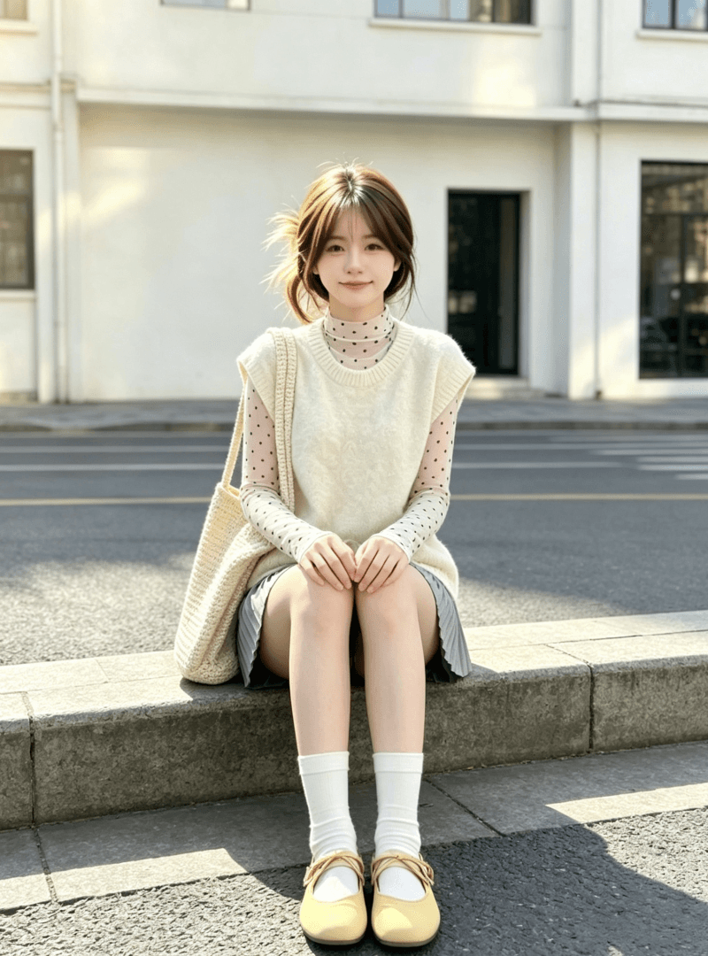 레드 맨 파빌리온 양모 니트 베스트 여자 조끼 외부 가져 가라. 스택 착용 고급 센스 프랑스식 베스트 경기 반신 치마 세트 상세 이미지 7