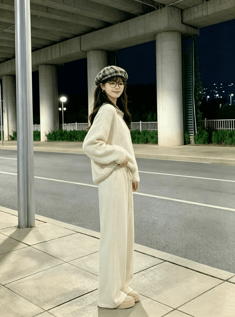 양모 후드 지퍼 부드러운 찹쌀 바람 스웨터 루즈핏 분위기 센스 슈퍼 잘 생긴 가을 겨울 캐주얼 바지 고급 센스 세트 상세 이미지 3