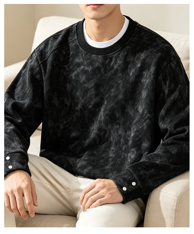 가을 겨울철 새로운 남성 긴팔 후드티 후아 면 홀치기 염색 라운드 넥 맨위 조수 브랜드 캐주얼 트렌드 루즈핏 소년 상세 이미지 26