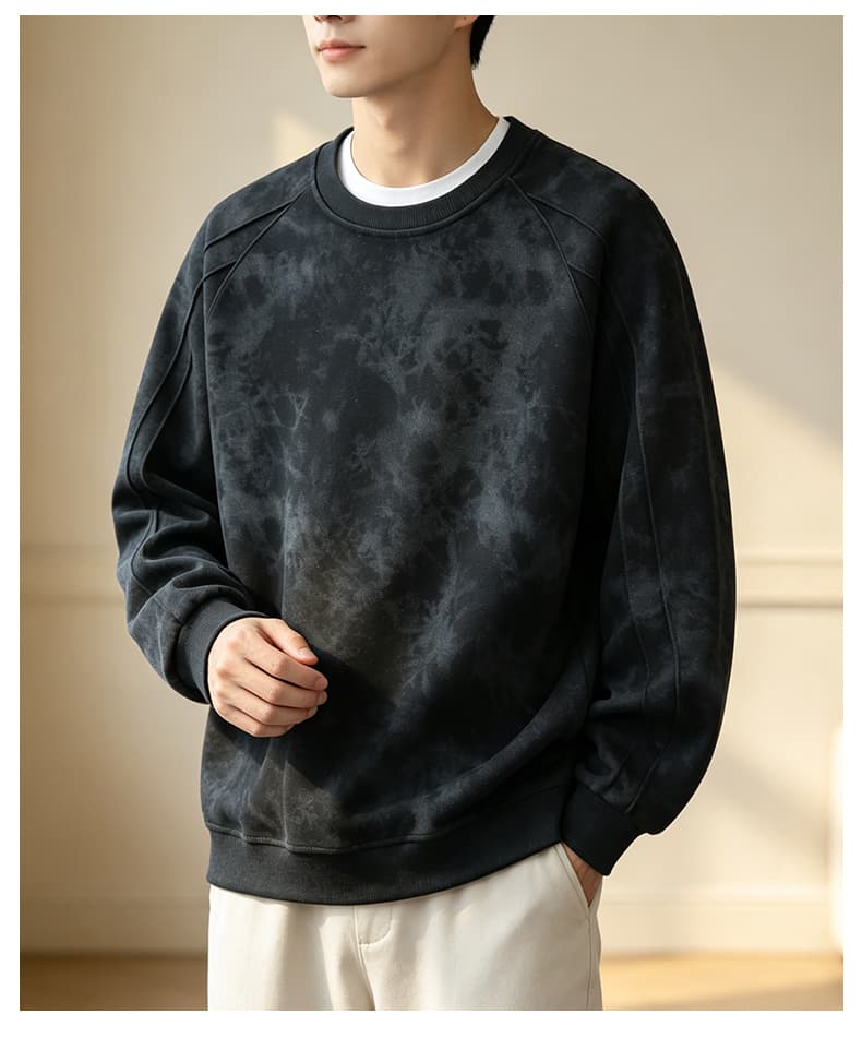 가을 겨울철 새로운 남성 긴팔 후드티 후아 면 홀치기 염색 라운드 넥 맨위 조수 브랜드 캐주얼 트렌드 루즈핏 소년 상세 이미지 25