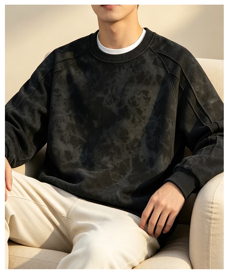 가을 겨울철 새로운 남성 긴팔 후드티 후아 면 홀치기 염색 라운드 넥 맨위 조수 브랜드 캐주얼 트렌드 루즈핏 소년 상세 이미지 26