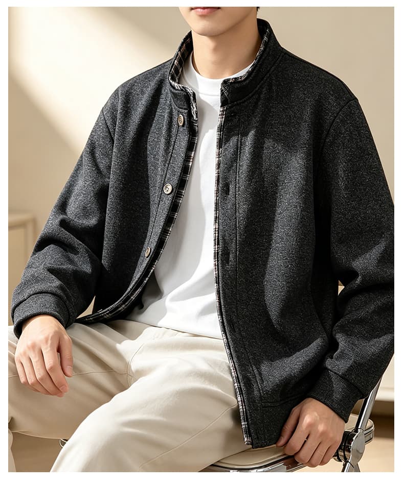 가을 겨울철 새로운 남성 주마 플러시 페이크 레이어드 오픈 가디건 긴팔 후드티 남자 배색 스탠드 칼라 재킷 캐주얼 트렌드 상세 이미지 16