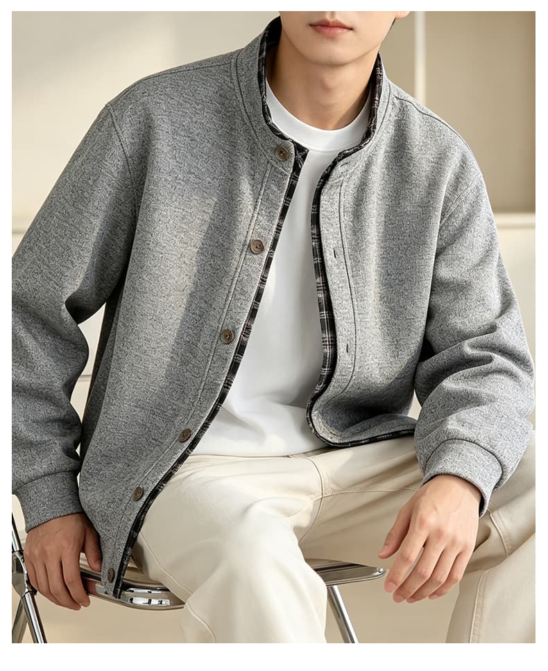 가을 겨울철 새로운 남성 주마 플러시 페이크 레이어드 오픈 가디건 긴팔 후드티 남자 배색 스탠드 칼라 재킷 캐주얼 트렌드 상세 이미지 20