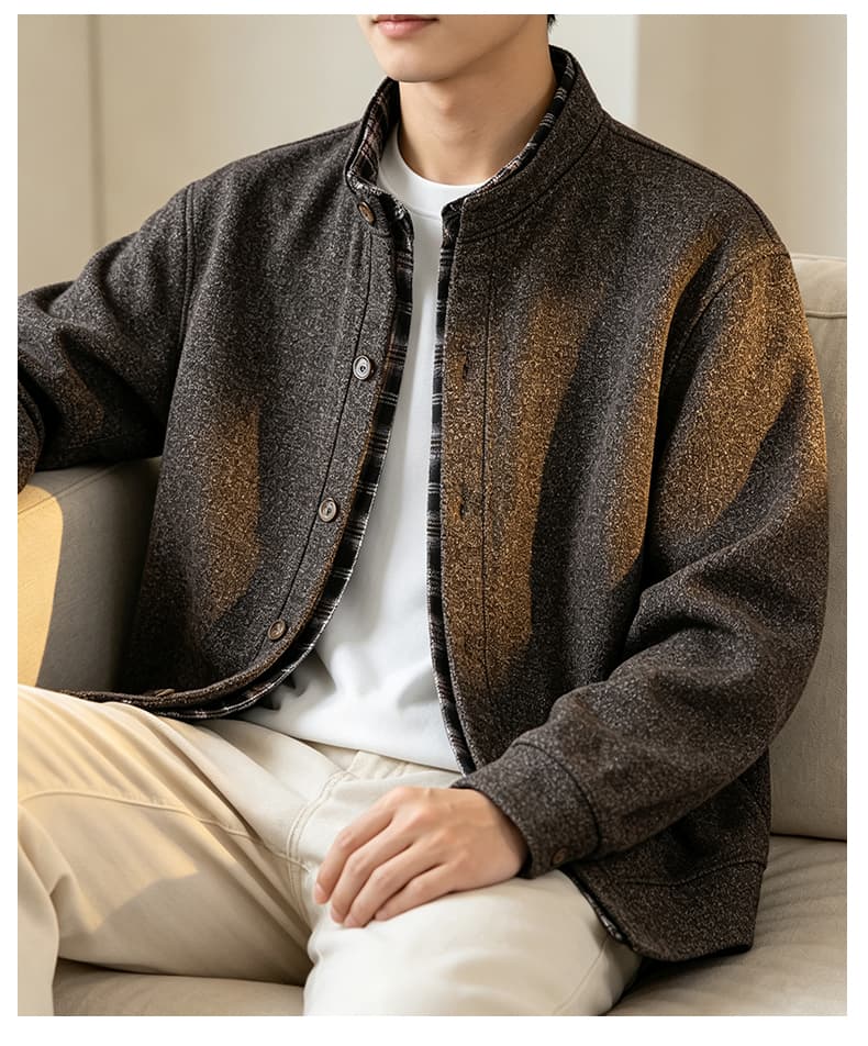 가을 겨울철 새로운 남성 주마 플러시 페이크 레이어드 오픈 가디건 긴팔 후드티 남자 배색 스탠드 칼라 재킷 캐주얼 트렌드 상세 이미지 24