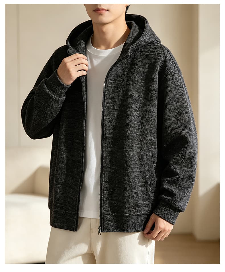 가을 겨울철 새로운 남성 단조 색상 홀치기 염색 오픈 가디건 공간 칼라 긴팔 후드티 남자 후드 재킷 캐주얼 트렌드 상세 이미지 15