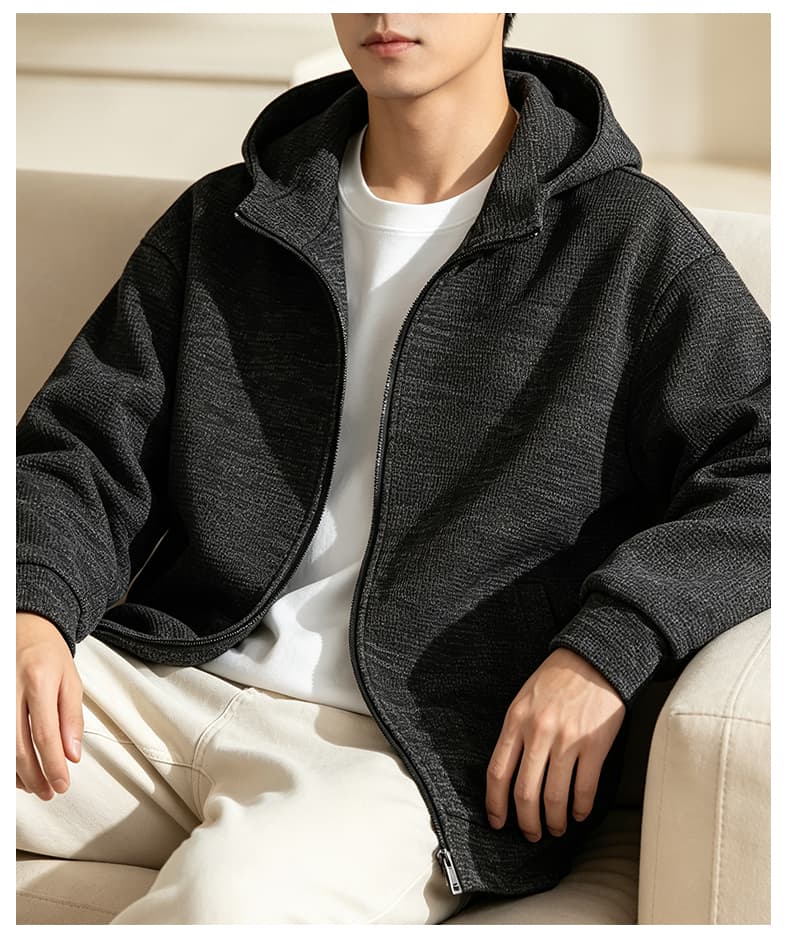가을 겨울철 새로운 남성 단조 색상 홀치기 염색 오픈 가디건 공간 칼라 긴팔 후드티 남자 후드 재킷 캐주얼 트렌드 상세 이미지 16