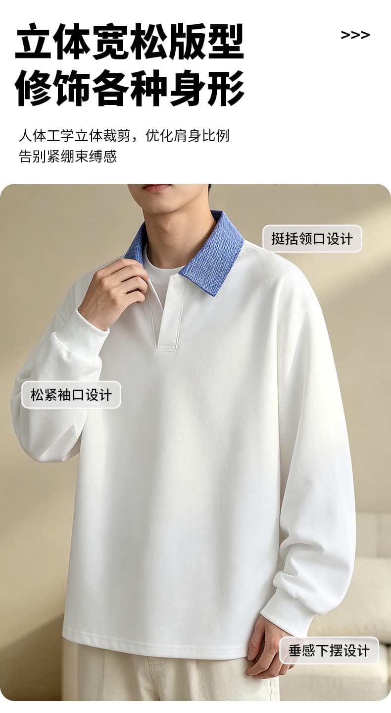 가을 겨울철 새로운 남성 후아 면 파란색 칼라 셔츠 칼라 폴로 칼라 긴팔 후드티 남자 POLO 셔츠 남자 후드티 남자 상세 이미지 3