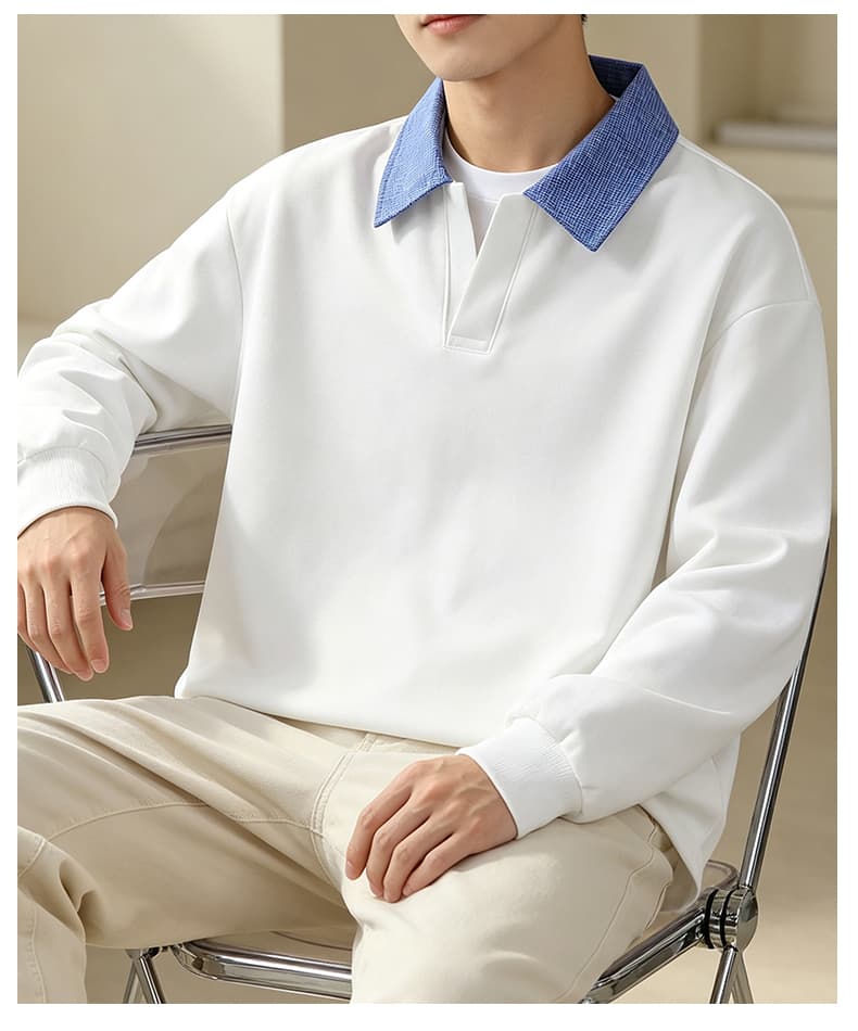 가을 겨울철 새로운 남성 후아 면 파란색 칼라 셔츠 칼라 폴로 칼라 긴팔 후드티 남자 POLO 셔츠 남자 후드티 남자 상세 이미지 17