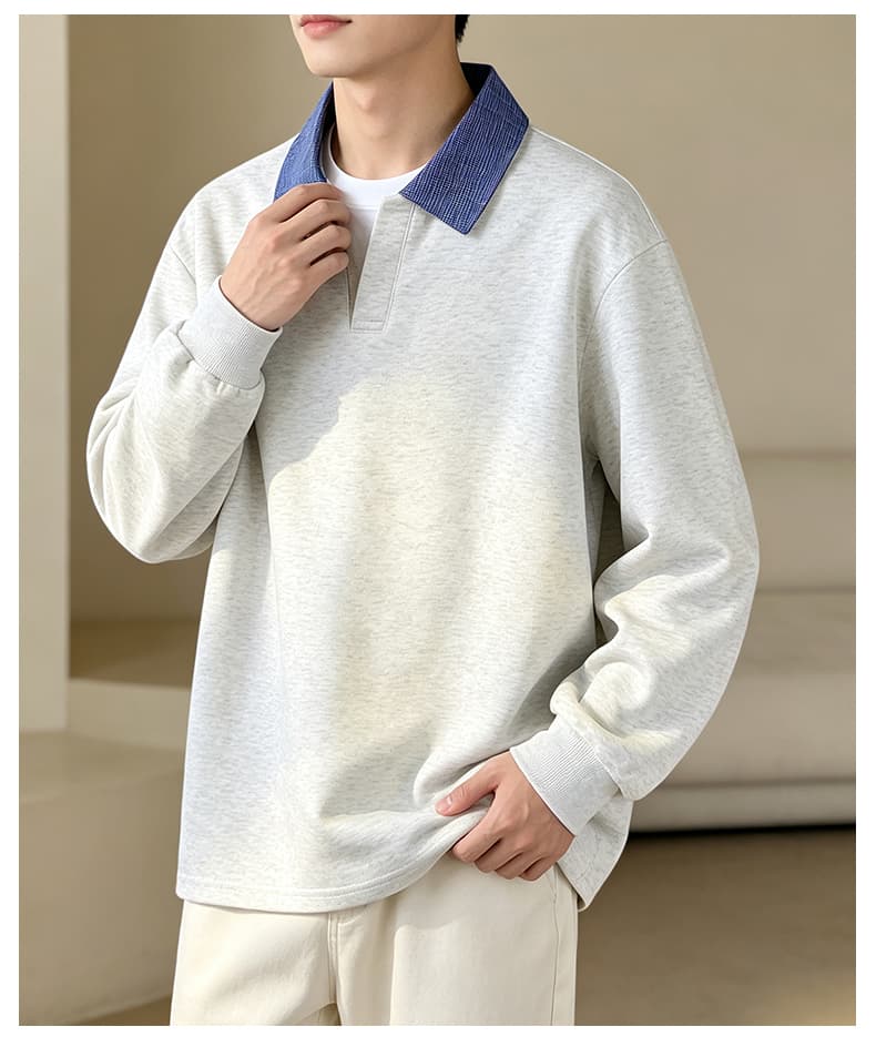 가을 겨울철 새로운 남성 후아 면 파란색 칼라 셔츠 칼라 폴로 칼라 긴팔 후드티 남자 POLO 셔츠 남자 후드티 남자 상세 이미지 24