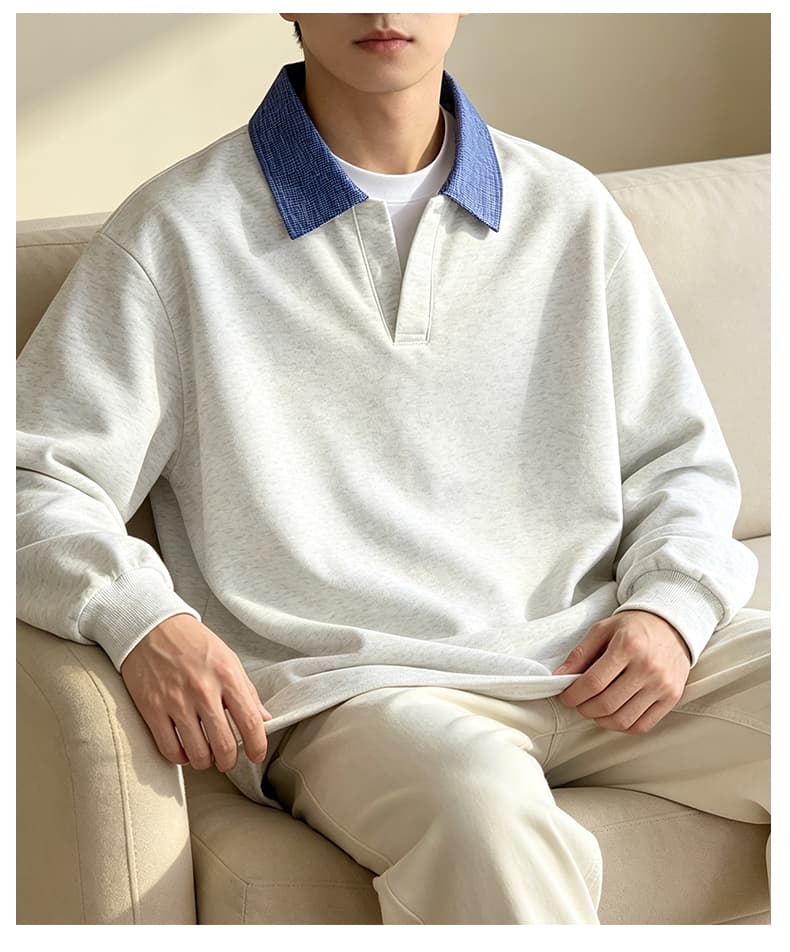 가을 겨울철 새로운 남성 후아 면 파란색 칼라 셔츠 칼라 폴로 칼라 긴팔 후드티 남자 POLO 셔츠 남자 후드티 남자 상세 이미지 25