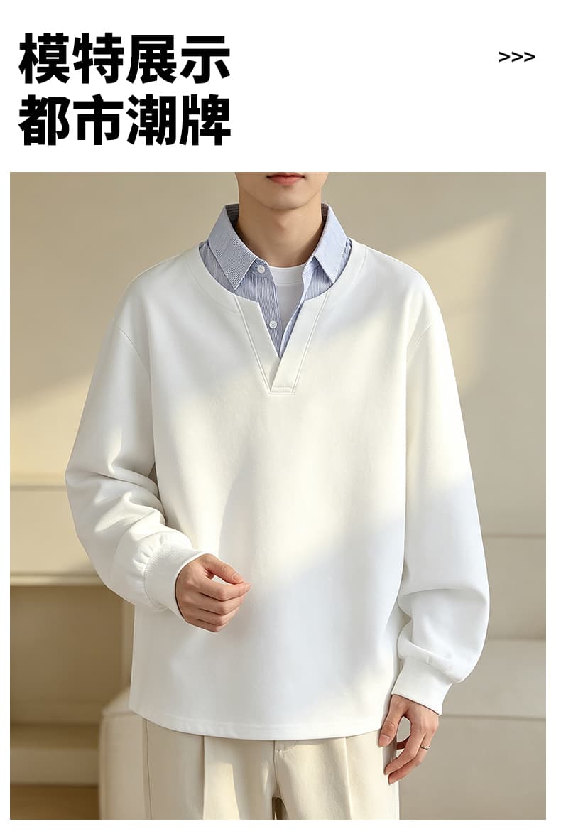 가을 겨울철 새로운 남성 후아 면 셔츠 칼라 페이크 레이어드 폴로 칼라 긴팔 후드티 남자 배색 재킷 남자 재킷 남자 상세 이미지 15