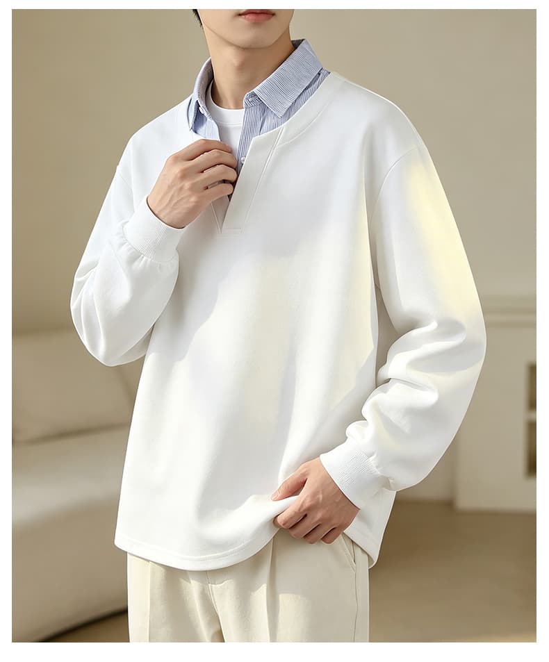 가을 겨울철 새로운 남성 후아 면 셔츠 칼라 페이크 레이어드 폴로 칼라 긴팔 후드티 남자 배색 재킷 남자 재킷 남자 상세 이미지 16