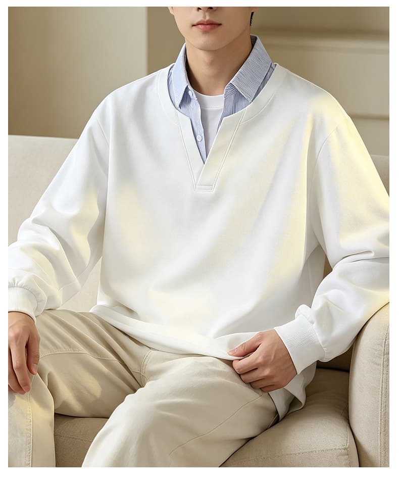 가을 겨울철 새로운 남성 후아 면 셔츠 칼라 페이크 레이어드 폴로 칼라 긴팔 후드티 남자 배색 재킷 남자 재킷 남자 상세 이미지 17