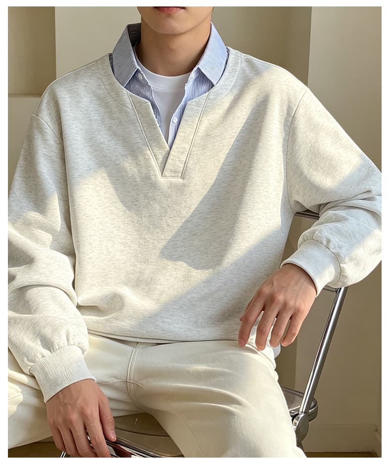 가을 겨울철 새로운 남성 후아 면 셔츠 칼라 페이크 레이어드 폴로 칼라 긴팔 후드티 남자 배색 재킷 남자 재킷 남자 상세 이미지 25