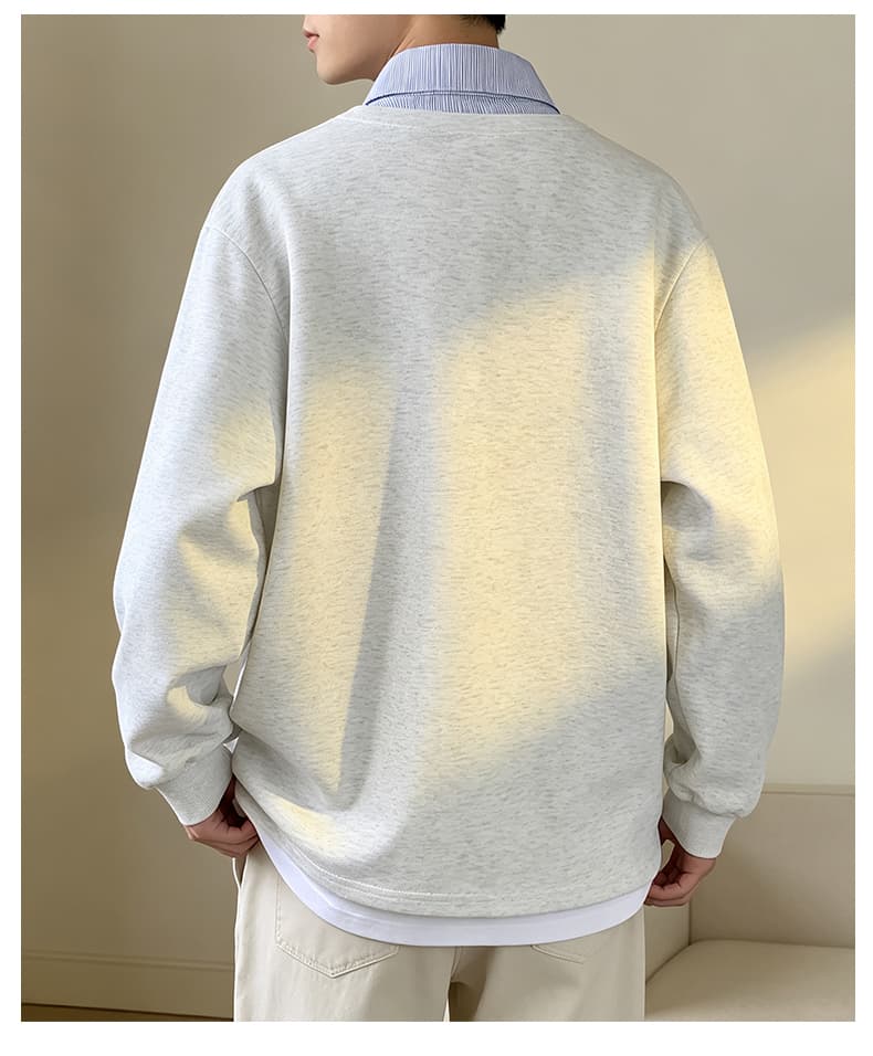 가을 겨울철 새로운 남성 후아 면 셔츠 칼라 페이크 레이어드 폴로 칼라 긴팔 후드티 남자 배색 재킷 남자 재킷 남자 상세 이미지 26