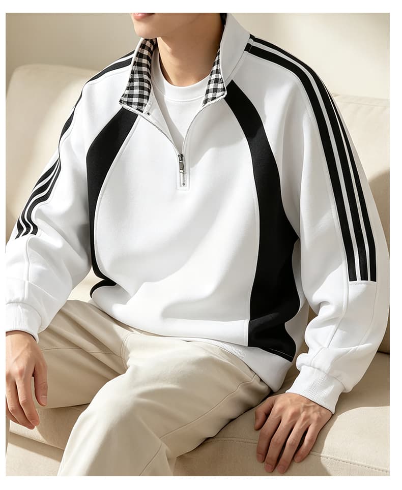 가을 겨울철 새로운 남성 후드티 후아 면 3개 바 하프 지퍼 후드티 남자 배색 재킷 루즈핏 재킷 남자 상세 이미지 20