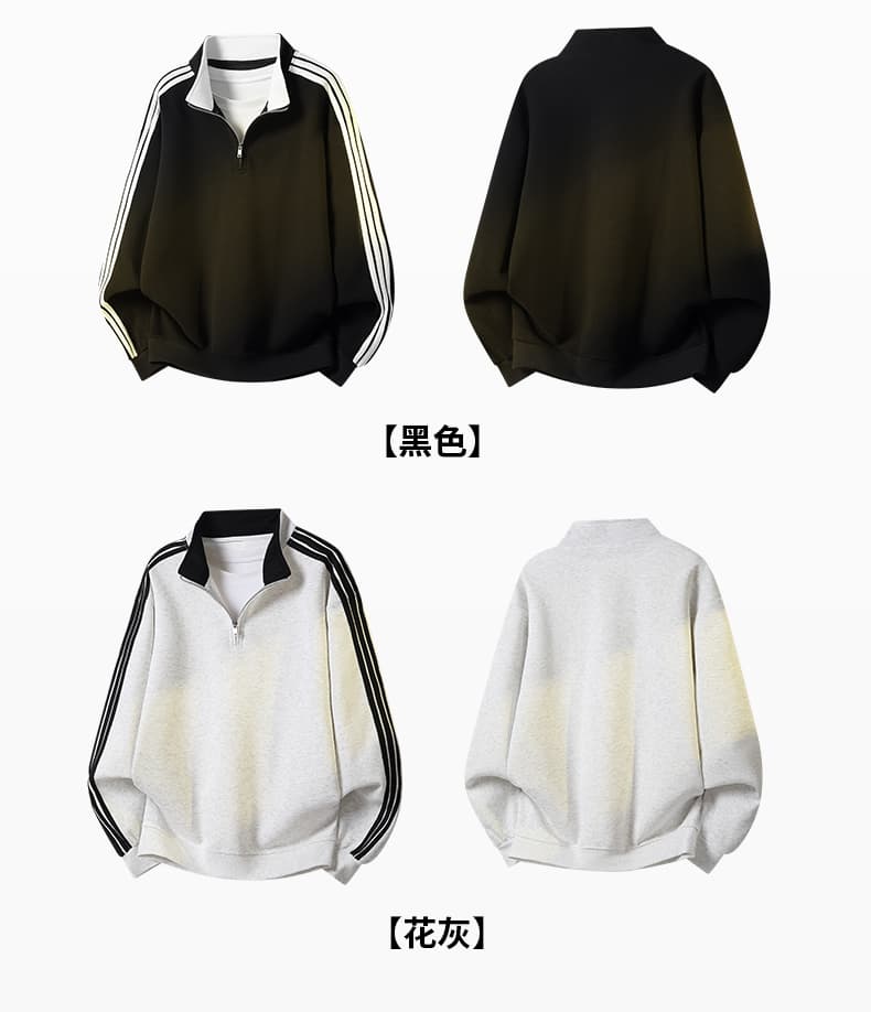 가을 겨울철 새로운 남성 후드티 후아 면 3개 바 하프 지퍼 후드티 남자 배색 스탠드 칼라 루즈핏 재킷 남자 상세 이미지 8