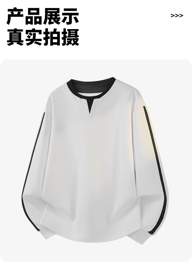 가을 겨울철 새로운 남성 후드티 후아 면 하나 바 페이크 레이어드 라운드 넥 후드티 남자 패치워크 색상 루즈핏 라운드 넥 만나는 상세 이미지 9