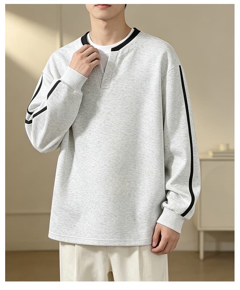 가을 겨울철 새로운 남성 후드티 후아 면 하나 바 페이크 레이어드 라운드 넥 후드티 남자 패치워크 색상 루즈핏 라운드 넥 만나는 상세 이미지 24