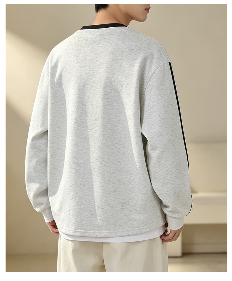 가을 겨울철 새로운 남성 후드티 후아 면 하나 바 페이크 레이어드 라운드 넥 후드티 남자 패치워크 색상 루즈핏 라운드 넥 만나는 상세 이미지 26